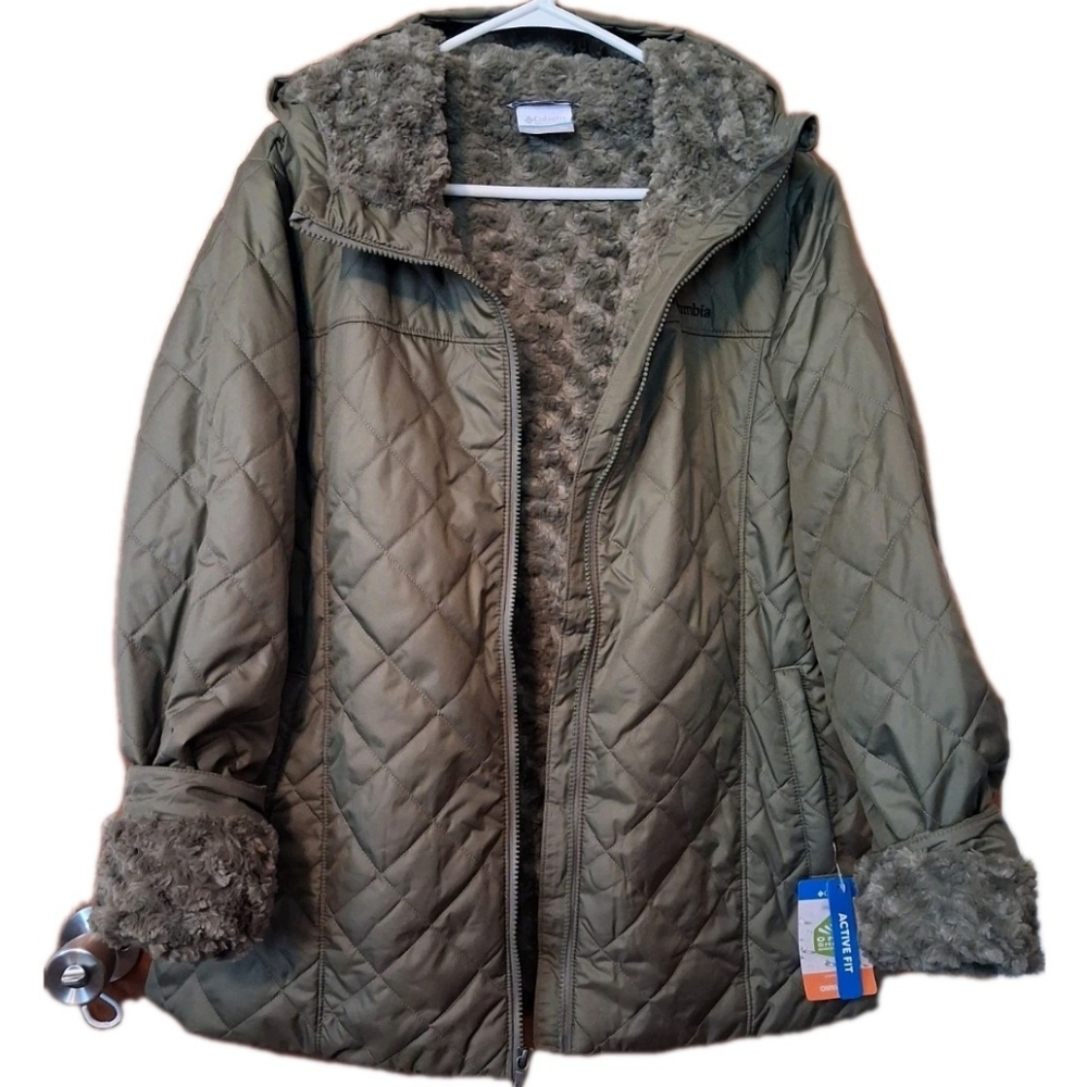 Columbia Copper Crest II Hooded Green Faux Fur Lined Ski Jacket Plus 2X NWT